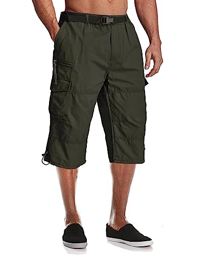 MAGCOMSEN Mens Cargo Shorts Long Capri Elastic Below The Knee 3/4