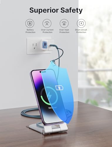 Image of JSAUX Magnetic Wireless Charger Compatible with MagSafe Charger iPhone 16 /15 /14 /13 /12 Series, Wireless Mag Safe Charging Pad (Blue) with 20W PD Adapter and Desktop Stand