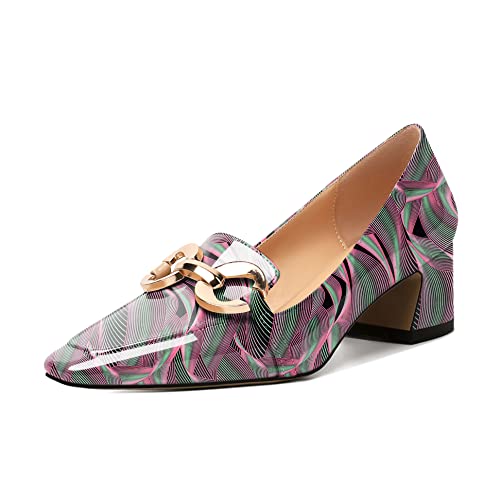Mettesally Womens Square Toe Block Heels Mid Chunky Heel Loafer