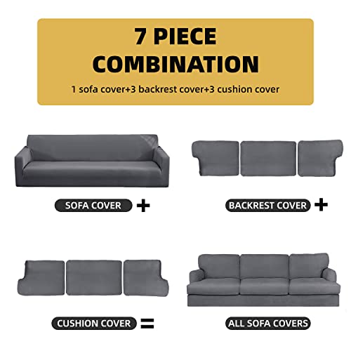 Arfntevss Couch Covers For 3 Cushion Couch Sofa Cover For Dogs 7 Piece Water Resistant Stretch Soft 3 Seat Sofa Slipcovers Living Room Anti Slip Magic Pet Funiture Protector (Dark Gray, Large) #TOP3