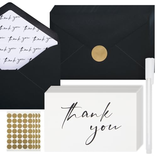 AZAZA Black Thank You Cards with Envelopes 4x6 inch, Bulk