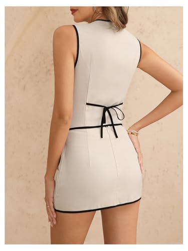 Women's 2 Piece Work Office Outfit Double Breasted Cropped Blazer Vest and Bodycon Mini Skirt Set2