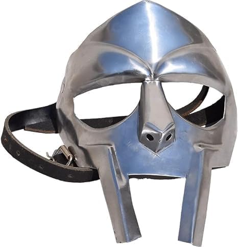 MF Doom Mask Gladiator Mad-villain 18G Steel Brass Face Armor Medieval Handmade silver Finish - Image 5