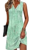 Disamer Vestidos de playa para mujer, para vacaciones, natación, salida de baño, cuello en V, vestido de verano con botones, sin mangas, bohemio, floral, Verde gota de rocío, Large