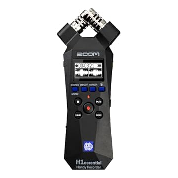 Zoom H1essential Gravador estéreo prático (modelo 2024, série Essential) com flutuador de 32 bits, acessibilidade, microfones X/Y, microfone USB, portátil, para músicos, podcasts, cineastas