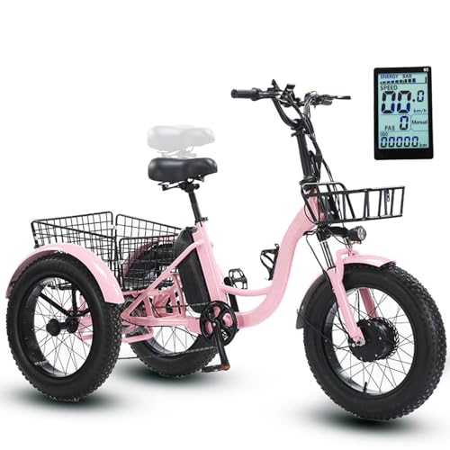Triciclo eléctrico, neumático gordo de 20 pulgadas, batería extraíble de 48 V, 13 Ah, frenos de disco duales, pantalla LED, capacidad de carga máxima de 150 kg, ideal para viajes y viajes
