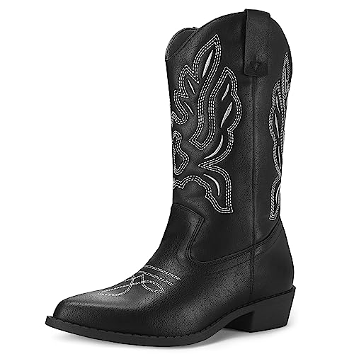 Image of mysoft Cowboy Boots For Women - Western Cowgirl Boots Mid Calf Chunky Heel Booties Pointed Toe Country Shoes