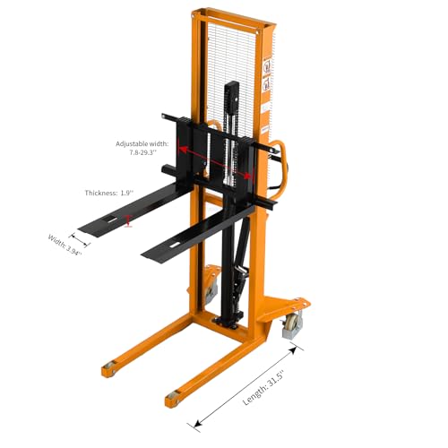 APOLLOLIFT Manual Stacker Hand Pallet Forklift 1100lbs Capacity 63" Lifting Height with Fixed Legs and Adjustable Forks Suitable for EU Pallets
