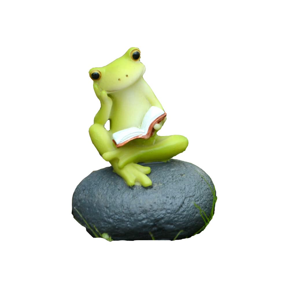 Figurine de lecture grenouille pensante, statuette en résine