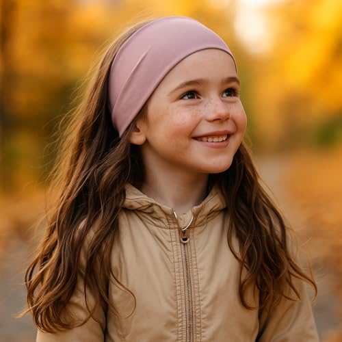 Wollhuhn ÖKO Kinder/Jungen/Mädchen Cooles Elastisches Stirnband/Haarband Bequem Zweilagig Jersey Viele Motive (Einfarbig Blush)