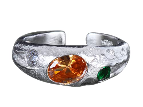 NicoWerk Damen Silberring mit Stein aus 925 Sterling Silber Sandmatt Bunt...