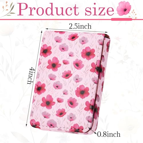 Image of Outus 2 Pcs Business Card Holder, PU Leather Business Card Case Pocket Wallet with Magnetic Shut for Men Women(Pink and White,Floral)