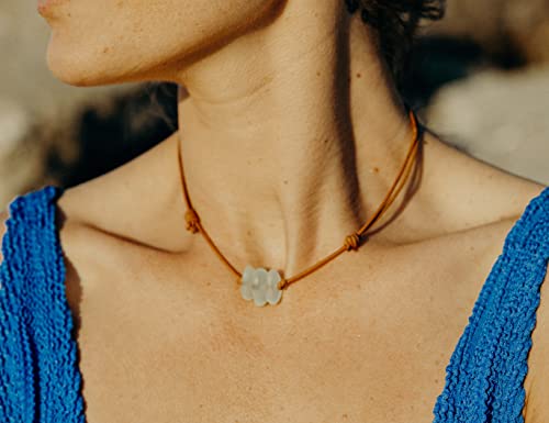 Women Or Mens Sea Glass Choker Necklace-Handmade Adjustable Leather Sea Glass Jewelry-Beach Necklace For Men Or Women (Aqua) #TOP1