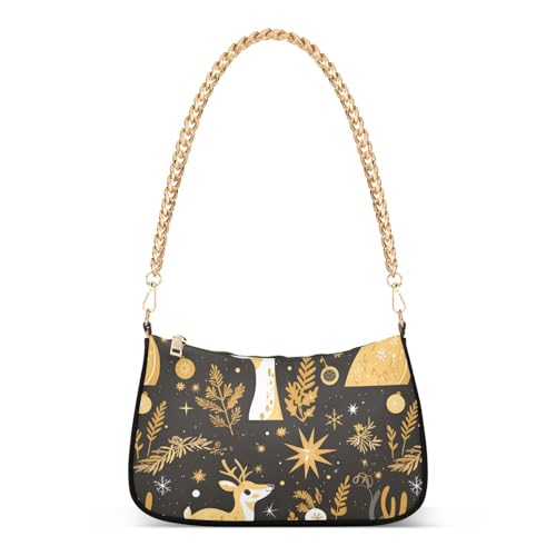 Sac à bandoulière cerf de Noël noir et doré petit sac à main tendance peinture à l'huile