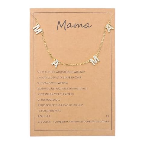 MTJAHPS Mama Necklace for Women, 14K Gold Plated Zirconia Inlaid Mom Necklace Gifts for New Mom, Expecting Mom Gift for Pregnant Friend, Mom to be Gifts with Cards (Gold) Cover