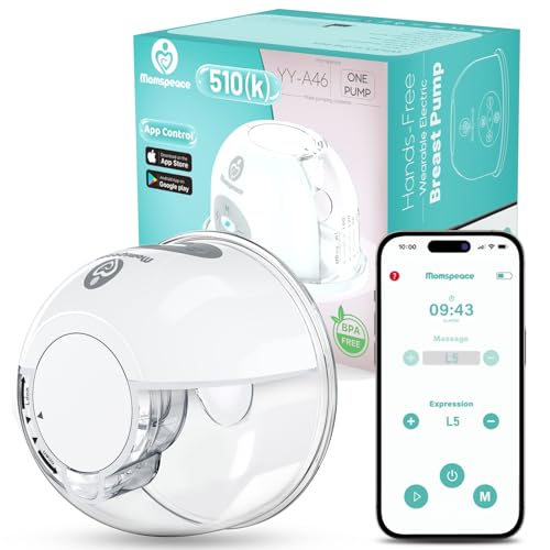 Wearable Breast Pump with APP Control, Momspeace Electric Hands Free Breast Pumps with 2 Mode, 12 Levels, 24mm Flange and Memory Function, All-in-One Painless Portable Breast Pumps for Breastfeeding