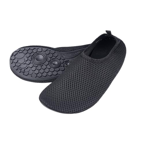Eco-Fused Wasserschuhe für Damen - Extra Komfort - Schützt vor Sand, Kalt-/Warmwasser, UV, Felsen/Kieselsteine - Easy Fit Badesohlen (Schwarz) - (L) US Damen : 8.5-9.5 / Einlagenlänge: 9.84".