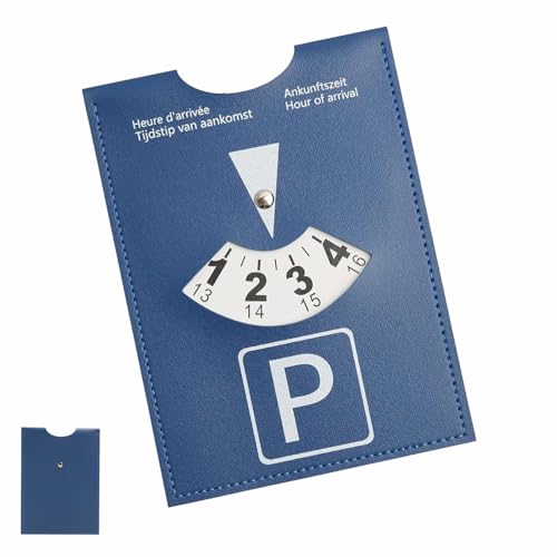 XIANGJIEU Disco Orario Discos Ora di Arrivo Blu per Parcheggio Timer Parcheggi Maxi Similpelle per Auto Moto Camion Camper Multilingue 11 x 15 cm