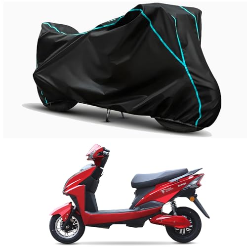Image of Waterproof Bike Body Cover Compatible for | Techo Electra Raptor | Taffeta Fabric, Sky Piping Design, Bottom Elastic Fit | Dustproof, Sun UV & Rain Protection for All Weather.