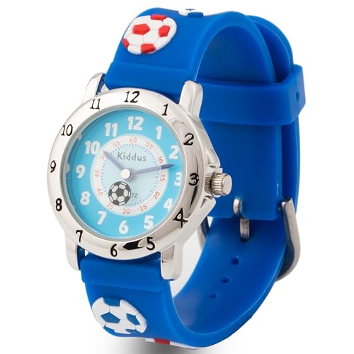 Kiddus Montre Educative d’Haute Qualité pour Fille et garçon. Analogique, Bracelet, avec Exercices Time Teacher pour Apprendre à Lire l’Heure. Foot