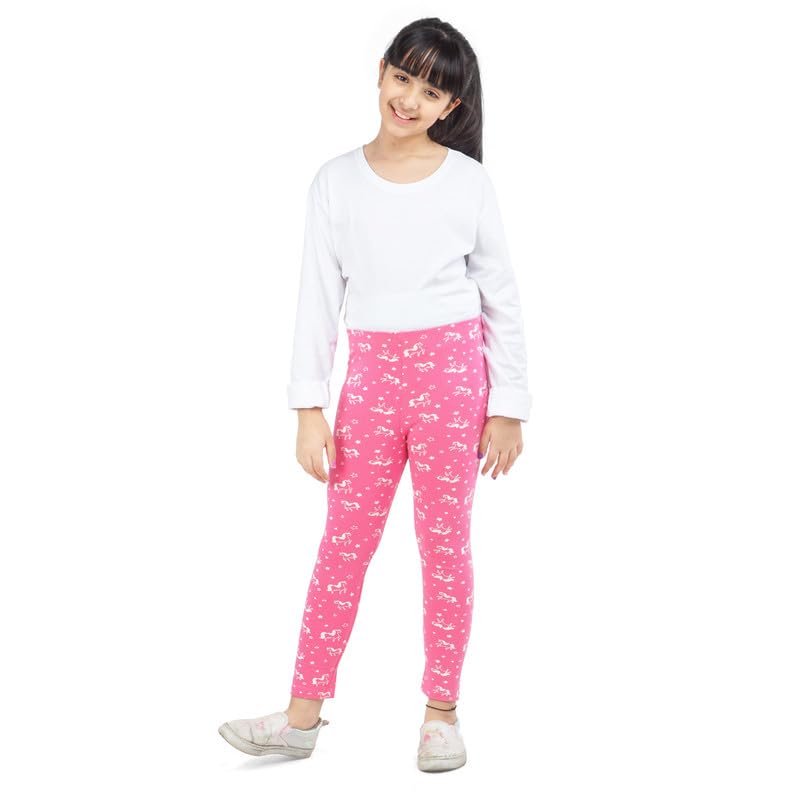 Image of Real Basics Girls Cotton Printed Non-Transparent Regular Fit Ankle Length Leggings (3 Leggings Set)