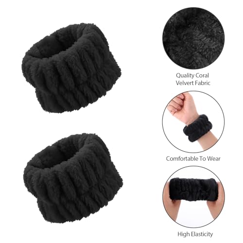 Sibba 3Pcs Sponge Spa Headband for Women, Soft Makeup Headband and Wrist Washband Set Skincare Headbands, Terry Cloth Bubble Hairband for Face Washing, Makeup Removal, Spa, Yoga, Sports, Shower(Black) - Image 3