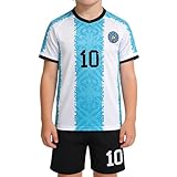 Casmyd Argentinien-Fußballtrikot für Kinder, Jungen, Mädchen, Heimtrikot, Jugendliche, Fußballmannschaft, Uniform, Sport-Fan-Shirts-Set, Blau, 8-9 Jahre