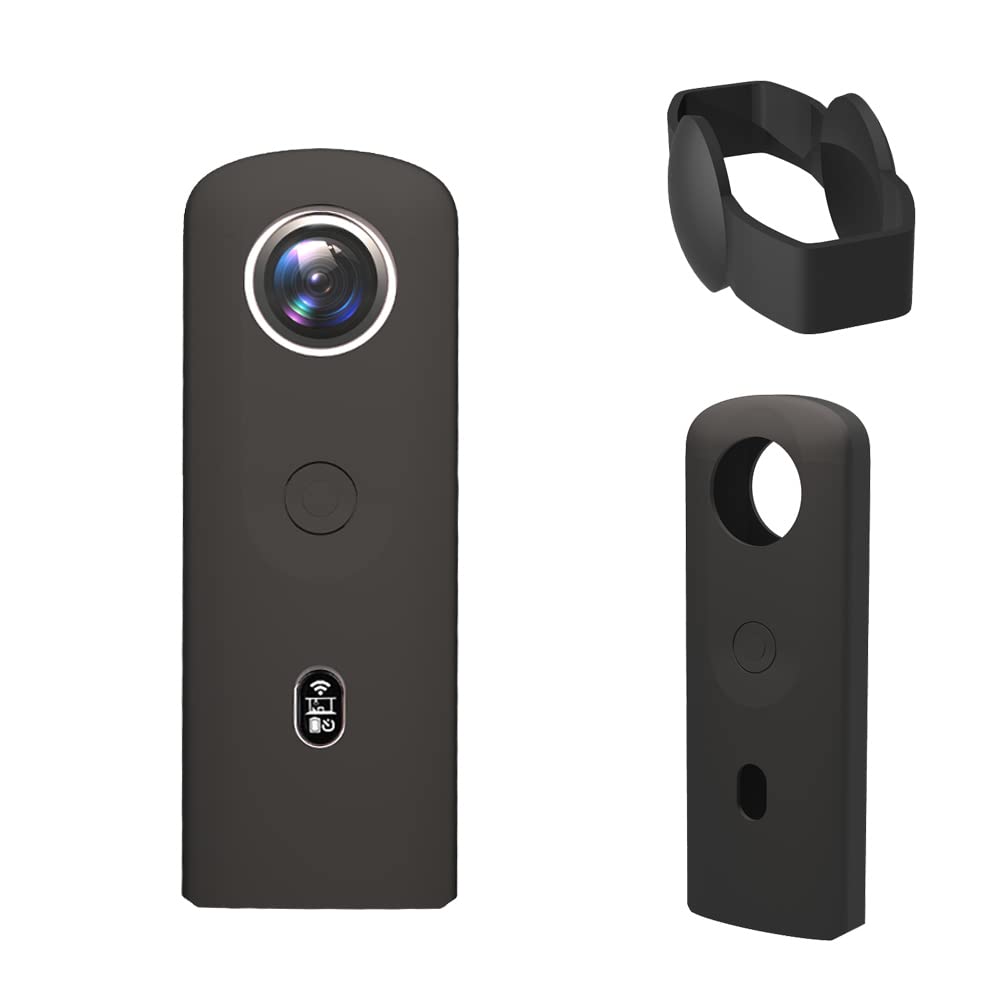 Action Camera Silicone Case for Ricoh,Waterproof Dustproof Silicone Protective Case with Lens Cap Suitable for Ricoh Theta sc2 360 Action Camera (Black)