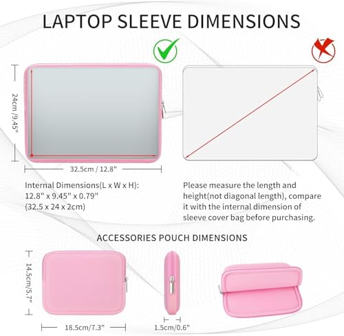 Image of Meyaar Laptop Sleeve Case 14 Inch, Compatible with 13-14 Inch Laptop, MacBook Pro M1 /M2 /M3 /M4, Notebook, Tablet, Chromebook - Soft Padded Zipper Bag (Pink, for 13 inch /13.3 inch MacBook)