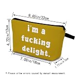 YULUENZE Funny Quote Makeup Bag Cute Small Yellow Organizer Bag Toiletry Zipper Pouch I'm A Delight Cosmetic Bag Birthday Gift for Women Friends Sisters BFF