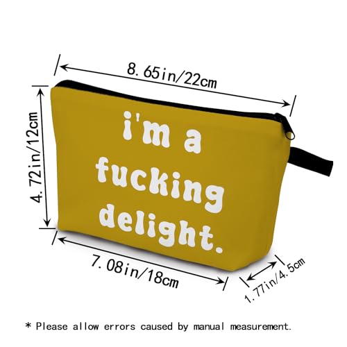 YULUENZE Funny Quote Makeup Bag Cute Small Yellow Organizer Bag Toiletry Zipper Pouch I'm A Delight Cosmetic Bag Birthday Gift for Women Friends Sisters BFF