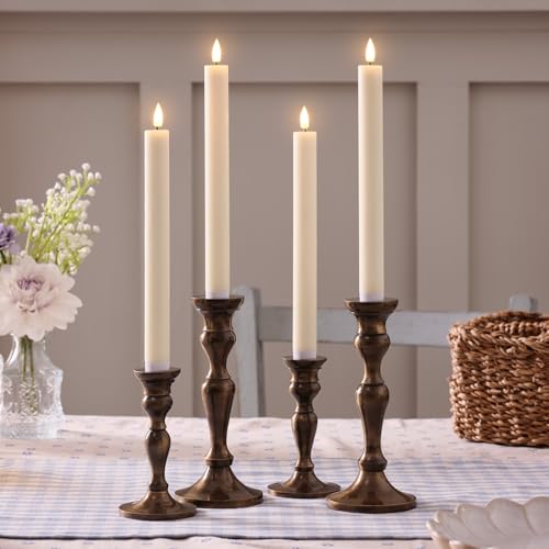 Lights4fun Set of 4 Ivory Real Wax Rechargeable USB TruGlow® Flameless LED Taper Dinner Candles with Remote Control & Timer - Image 4