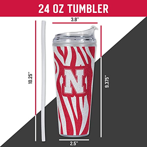 Image of Rico Industries NCAA Glitter 24oz Acrylic Glitter Tumbler with Hinged Lid, Officially Licensed Double Wall Tumbler with Straw