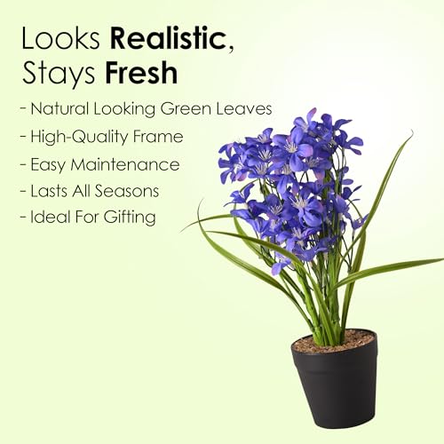 Kuber Industries Artificial Plant|Plants for Office Desk|Natural Looking Flower Plants|Decoration Artificial Flowers Pot|Plants Pot for Home|Two Forked Spring Jasmine Bonsai with Leaves|Multicolor - Image 4