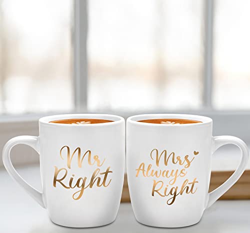 Mr Right en Mrs Always Right Koffiekopjes, set van 2, huwelijkscadeau voor bruidspaar, Mr en Mrs 2-delige set cadeau voor bruiloft, Valentijnsdag, Kerstmis, jubileum, verjaardag, 320 ml - Afbeelding 4