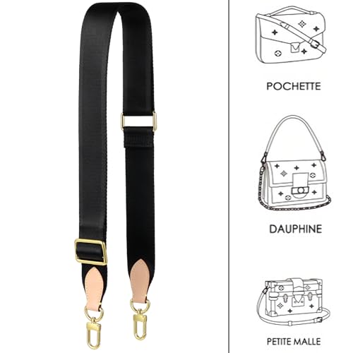 Image of Adjustable Soft Crossbody Strap for Pochette Accessories Replacement, Wide Canvas Strap for Designer Purse, Black