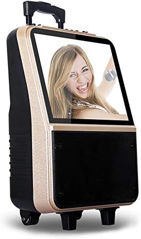 Qualimate Outdoor Jumping Square Dance Audio Video Mobile Portable Bluetooth Trolley Speaker K-Karaoke with Display [14-Inch Large Screen] 1 Microphone
