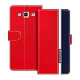 UOGNADGD Leather Phone Case Compatible with Samsung Galaxy Mega 5.8 I9150 Flip Wallet Cover with Magnetic Closure, Kickstand & Card Holders, Shockproof Protection (Red)