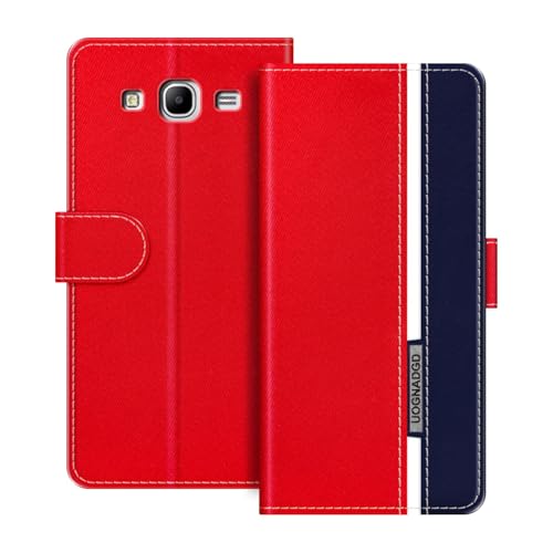 UOGNADGD Leather Phone Case Compatible with Samsung Galaxy Mega 5.8 I9150 Flip Wallet Cover with Magnetic Closure, Kickstand & Card Holders, Shockproof Protection (Red)