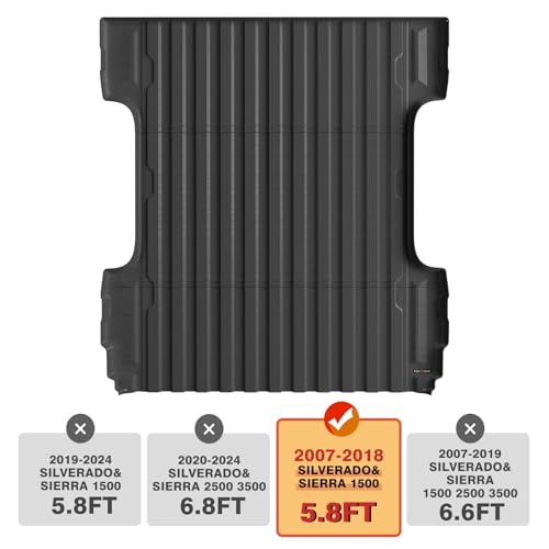 Image of TripleAliners Truck Mat Compatible with 2007-2018 Chevy Silverado /GMC Sierra 1500 5.8FT Accessories, Truck Bed Mat Heavy Duty Custom Fit All Weather Protection TPE Pickup Liner, 2007 New Body Only