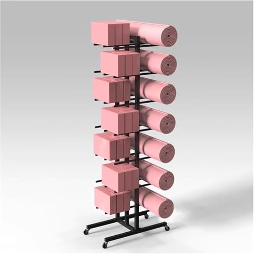 Rolling Yoga Blocks Organizer Holder for Gym/Workout Room, Heavy Duty Vertical Metal Yoga Mats Rack, Hold 42 Yoga Blocks