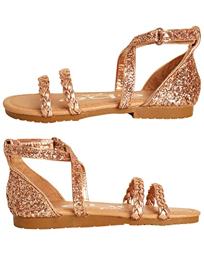 Bebe Toddler Girls’ Sandals – Leatherette Braided Glitter Gladiator Sandal (5T-10T), Size 9 Toddler, Rose Gold #TOP2