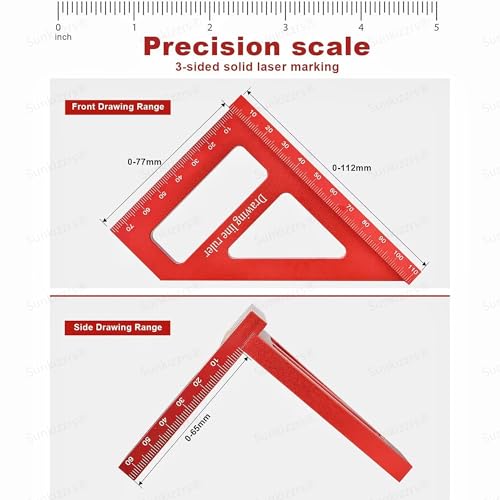 Image of Sunkizzrs Aluminum Alloy 3D Multifunctional Woodworking Ruler -Adjustable Angle Precision Miter Square Measuring Tool -Professional Triangle Ruler for Carpentry, DIY & Construction (45 /90)