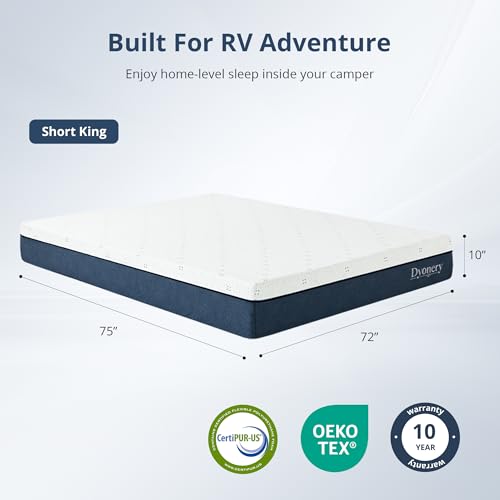 Image of Dyonery RV Mattress Short King 10 Inch Gel Memory Foam Mattress in a Box, Cooling Sleep & Pressure Relief, Fiberglass Free, CertiPUR-US Certified Foam, Medium Support