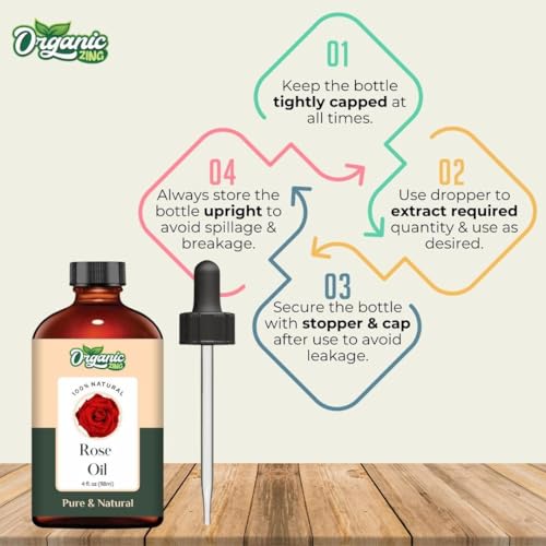 Image of Organic Zing Rose (Rosa damascena) Oil | Pure & Natural Undiluted Essential Rose Oil for Aroma, Diffuser & Skincare - 118ml /3.99fl oz