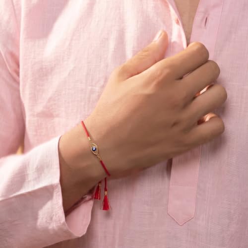 Image of PALMONAS Demifine 18K Gold Plated Evil Eye Rakhi for Brother - Waterproof & Anti-Tarnish Designer Rakhi for Men | Premium Raksha Bandhan Rakhee with Roli Chawal