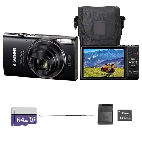 Canon PowerShot ELPH 360 HS A Digital Camera (Black) | 20.2MP CMOS Sensor, 12x Optical Zoom & Built-in Wi-Fi | Compact Point-and-Shoot for Travel, Family & Everyday Photography (7280C001) + 64GB Card