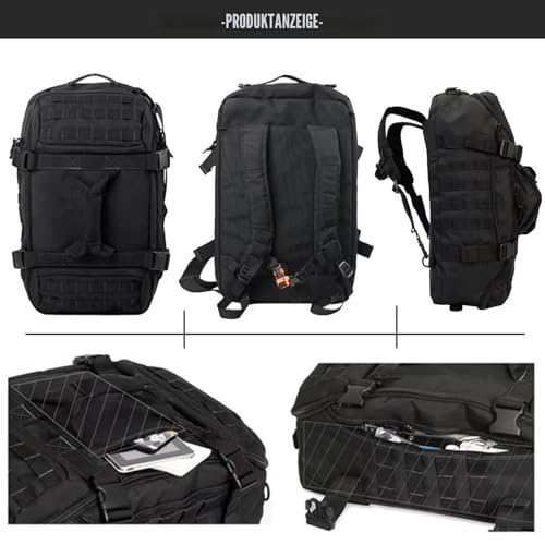Miramrax Sporttasche, Rucksack – Reise-Wochenendtasche für Männer und Frauen, Workout-Tasche für Militär, Sport, Übernachtung, Basketball, taktisch, Fußball, wasserdicht und reißfest, Schwarz, 45l,