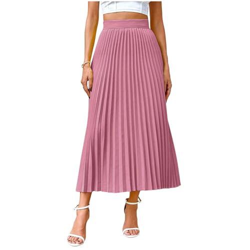 Pleated Midi Skirts for Women Fashion Aline Long High Elastic Waisted Summer Flowy Chiffon Swing Skirt