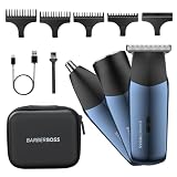 BarberBoss Afeitadora eléctrica 3 en 1 para hombre, kit de recortadora de viaje para hombres, recortadora de barba y cabello, recortadora de nariz y orejas (Azul Marino Metálico)